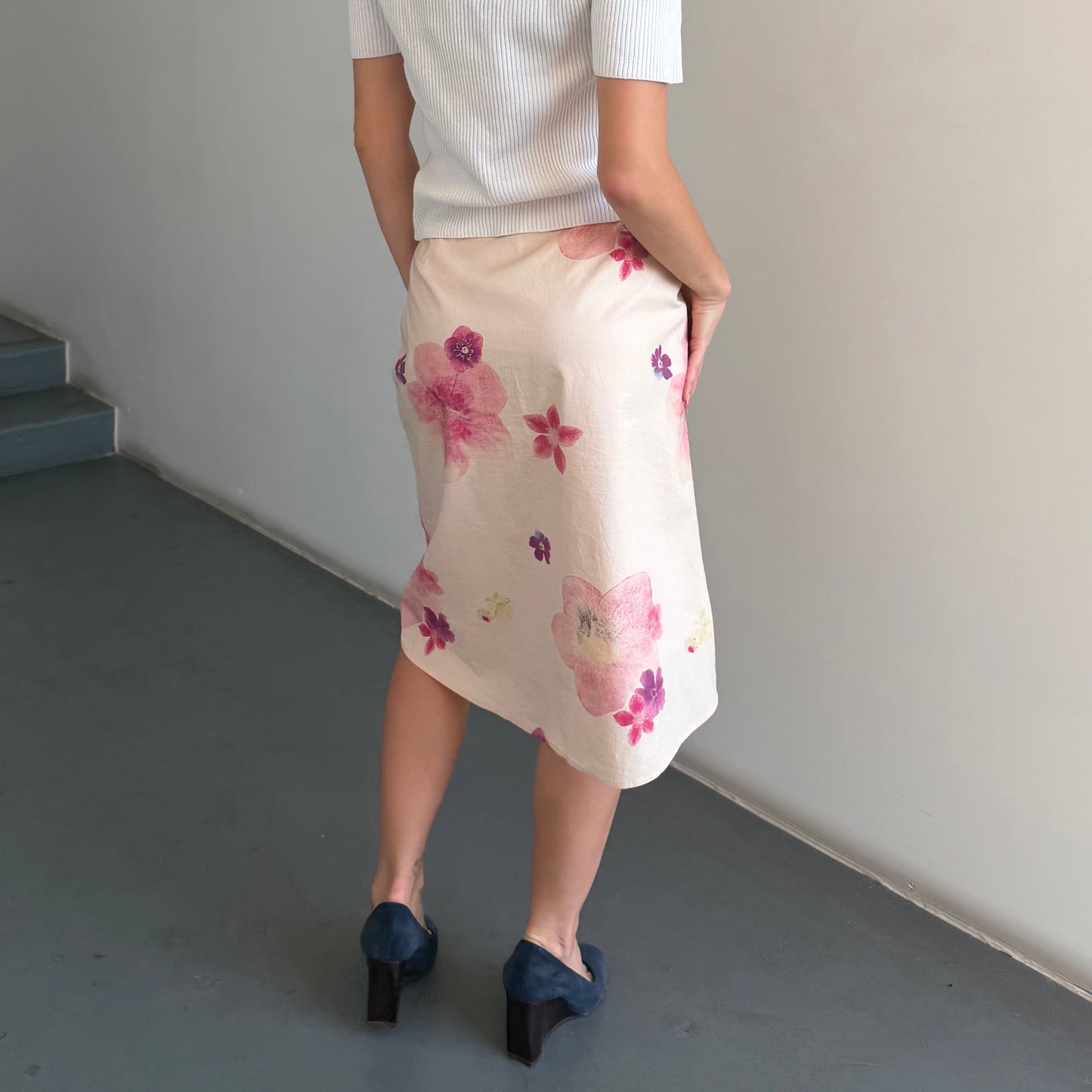 DKNY Flower Print Midi Skirt