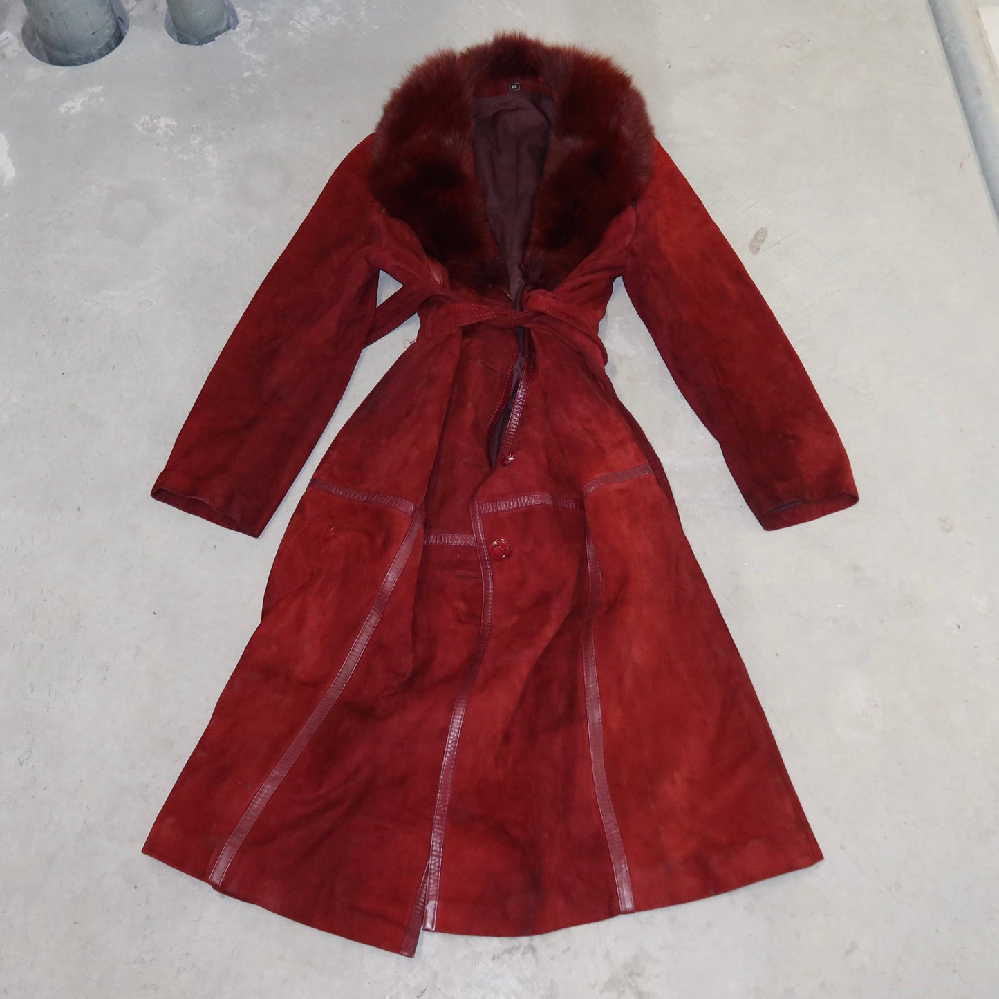 Vintage Red Suede and Fox Fur Trench
