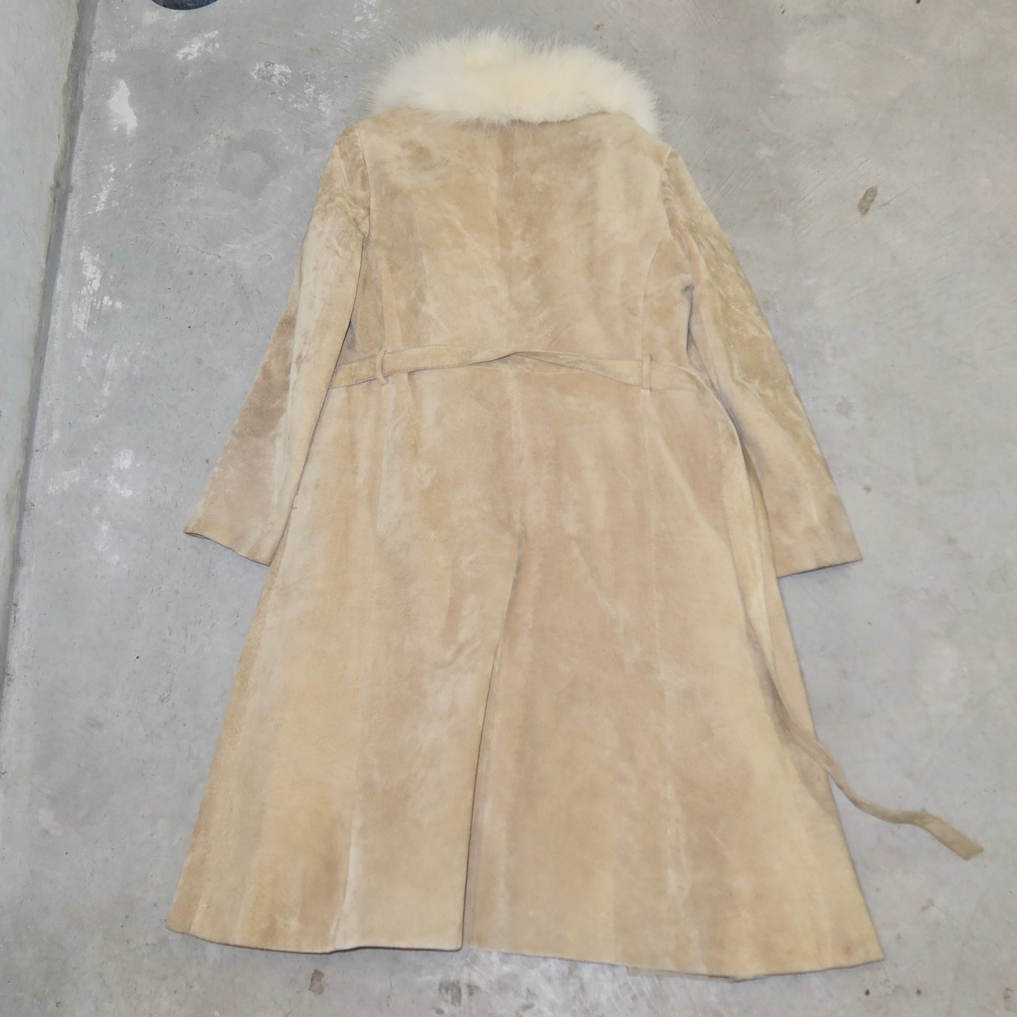 Vintage Suede Trench with Fox Fur Collar and Lining