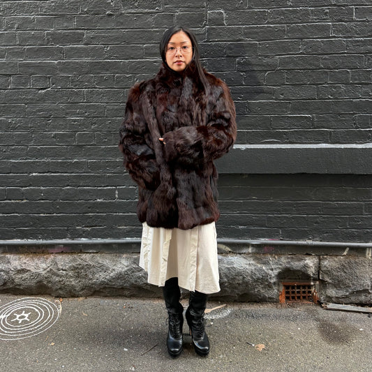 Vintage Dark Brown Real Fur Coat