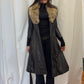Vintage Brown Leather Trench with Fur Collar
