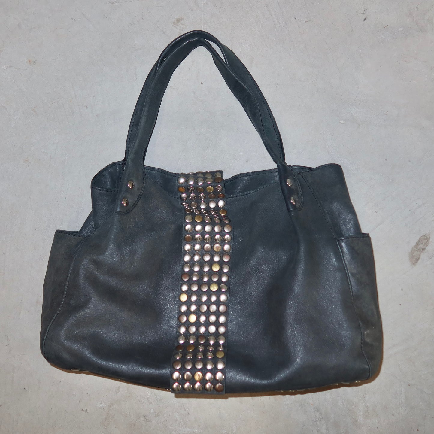 Tres Black Leather Studded Bag