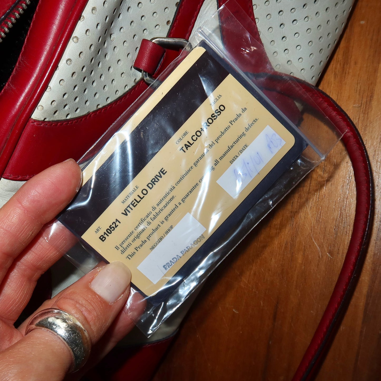 Prada Red and White Bowling Bag