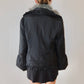 Balmain Navy Nylon and Fur Coat