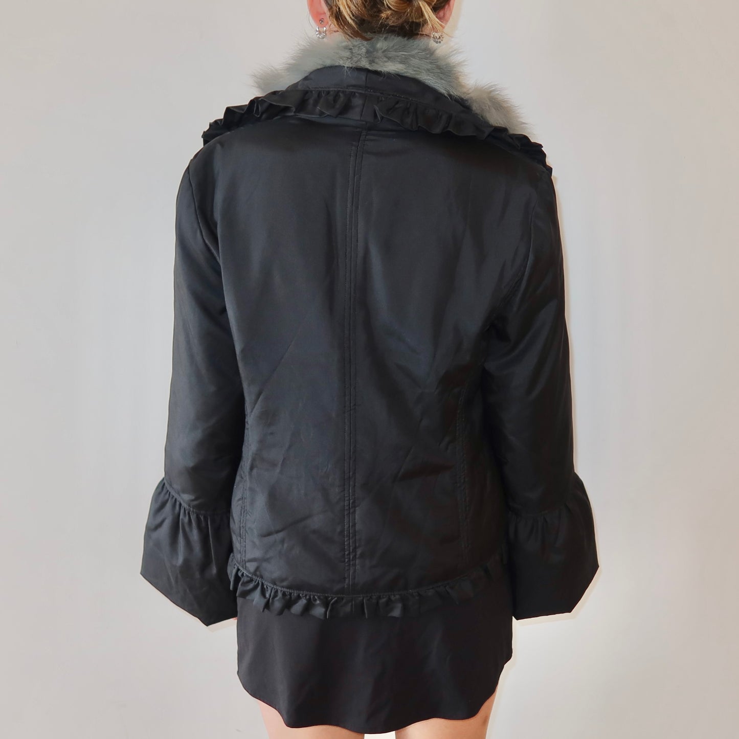 Balmain Navy Nylon and Fur Coat