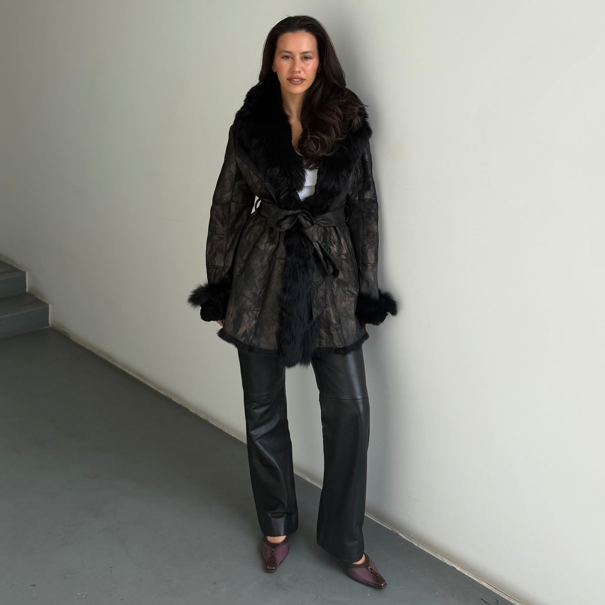 Vintage Fur Lined Leather Coat