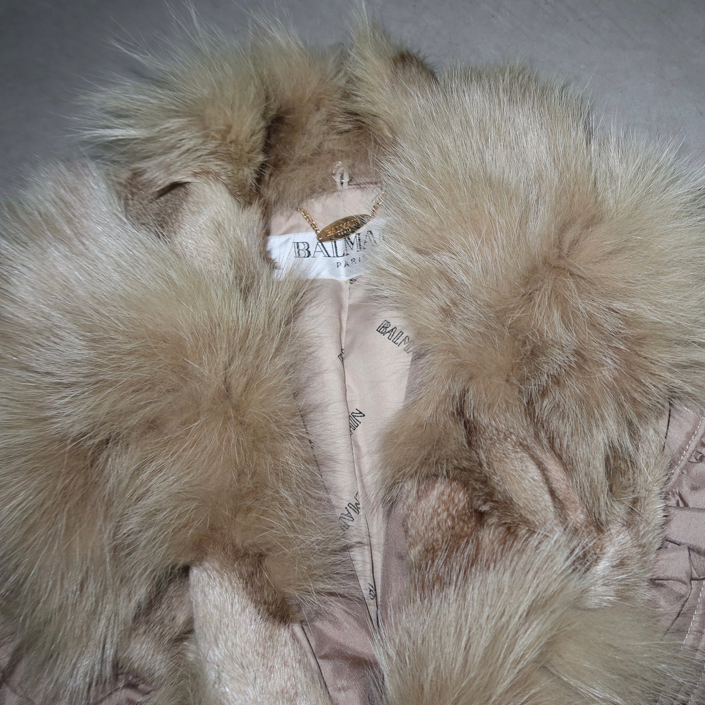 Balmain Grey Nylon and Fur Coat