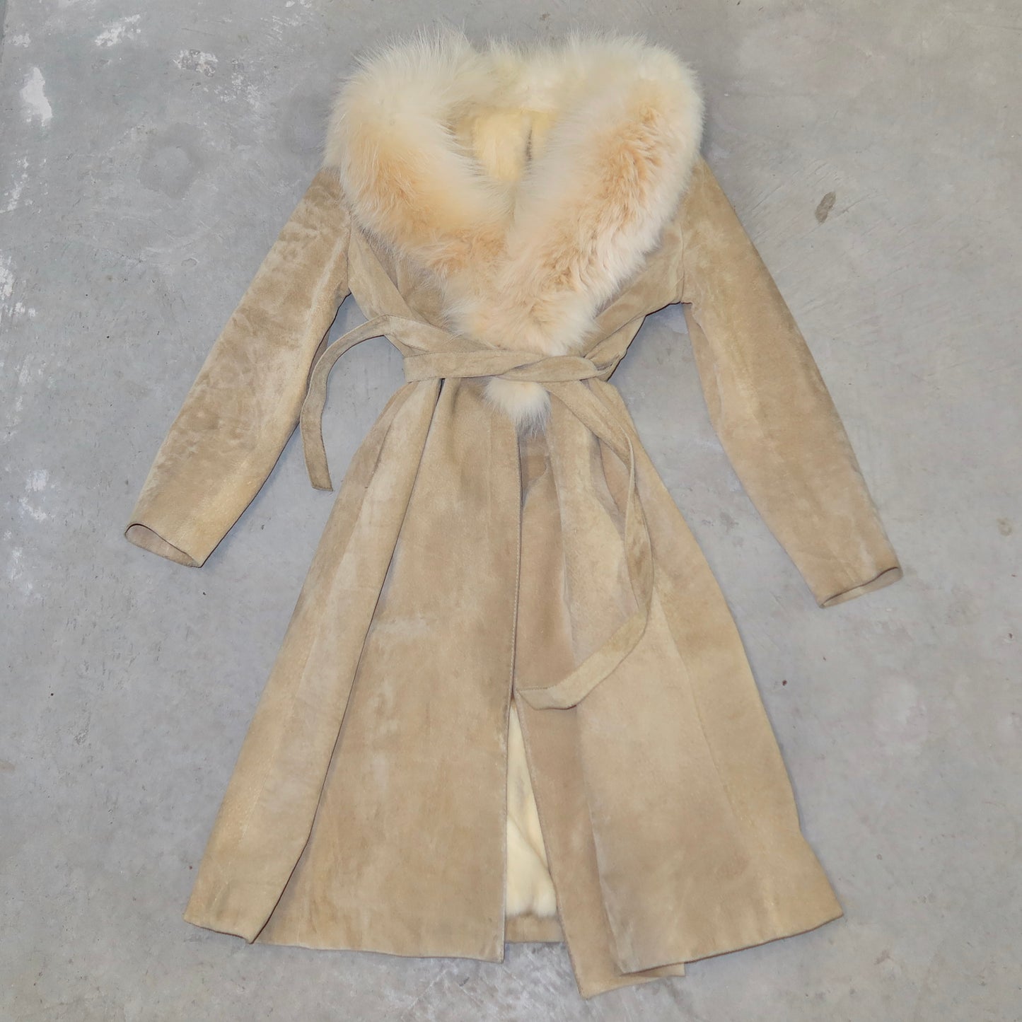 Vintage Suede Trench with Fox Fur Collar and Lining