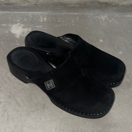 Chanel Black Suede Clogs (38)