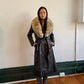 Vintage Brown Leather Trench with Fur Collar