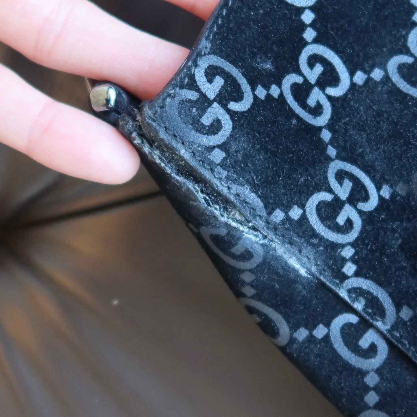 Gucci Suede Horsebit Handle Monogram Bag