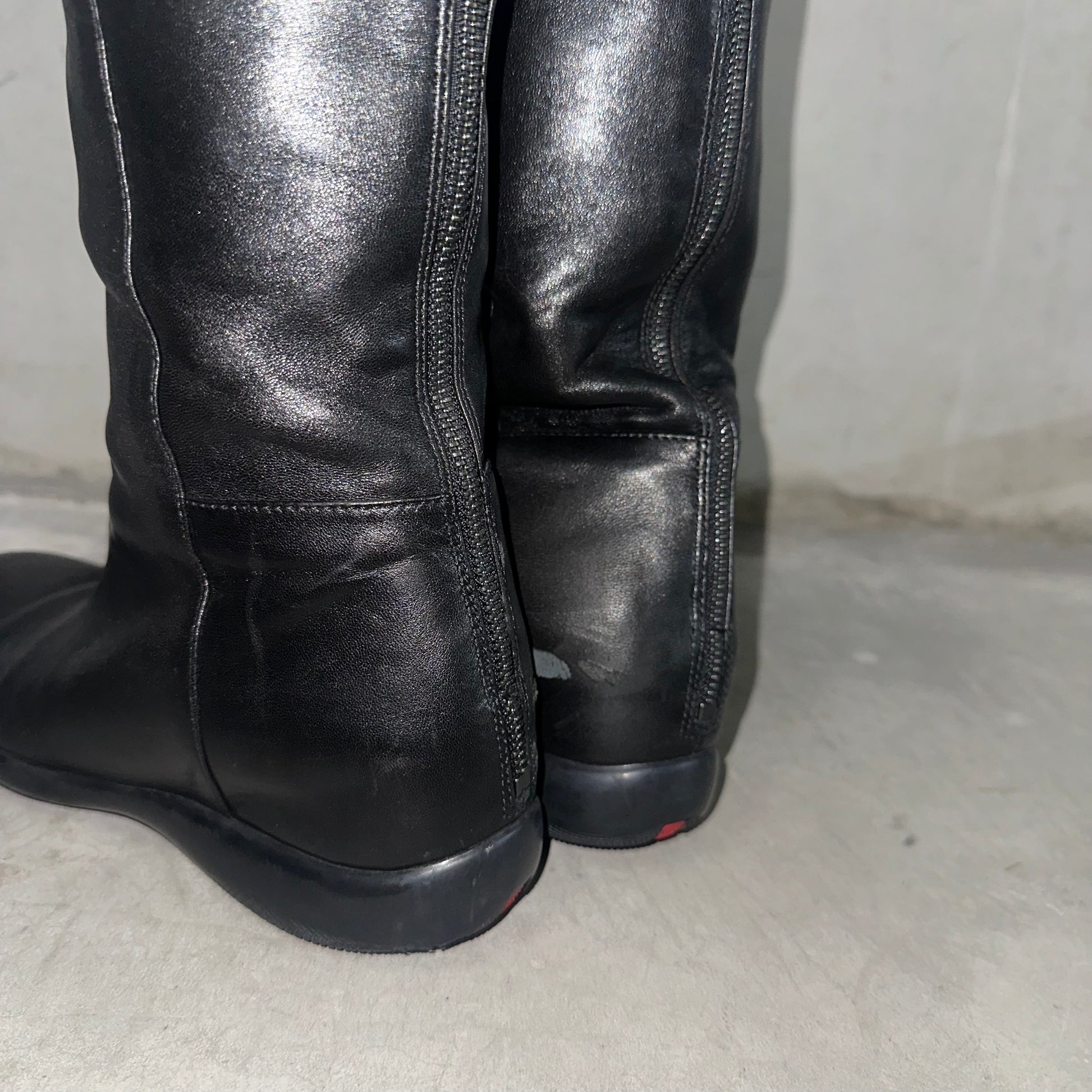 Prada Sport Black Leather Knee High Boots (37)