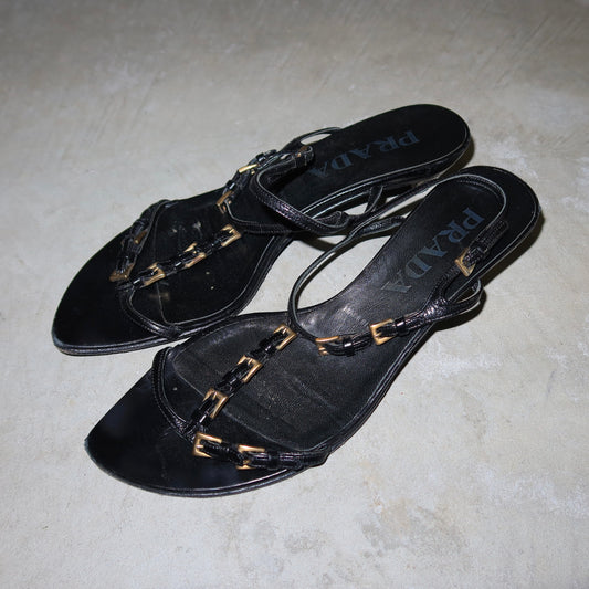 Prada Gold Multi Buckle Kitten Heels (35.5)