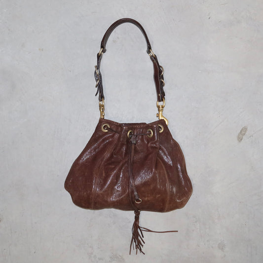 Miu Miu Brown Leather Drawstring Bag