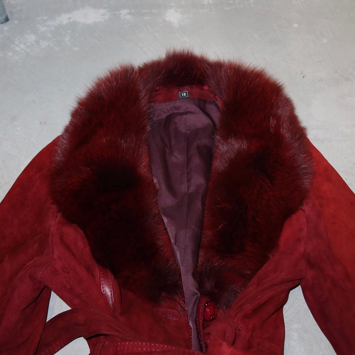 Vintage Red Suede and Fox Fur Trench