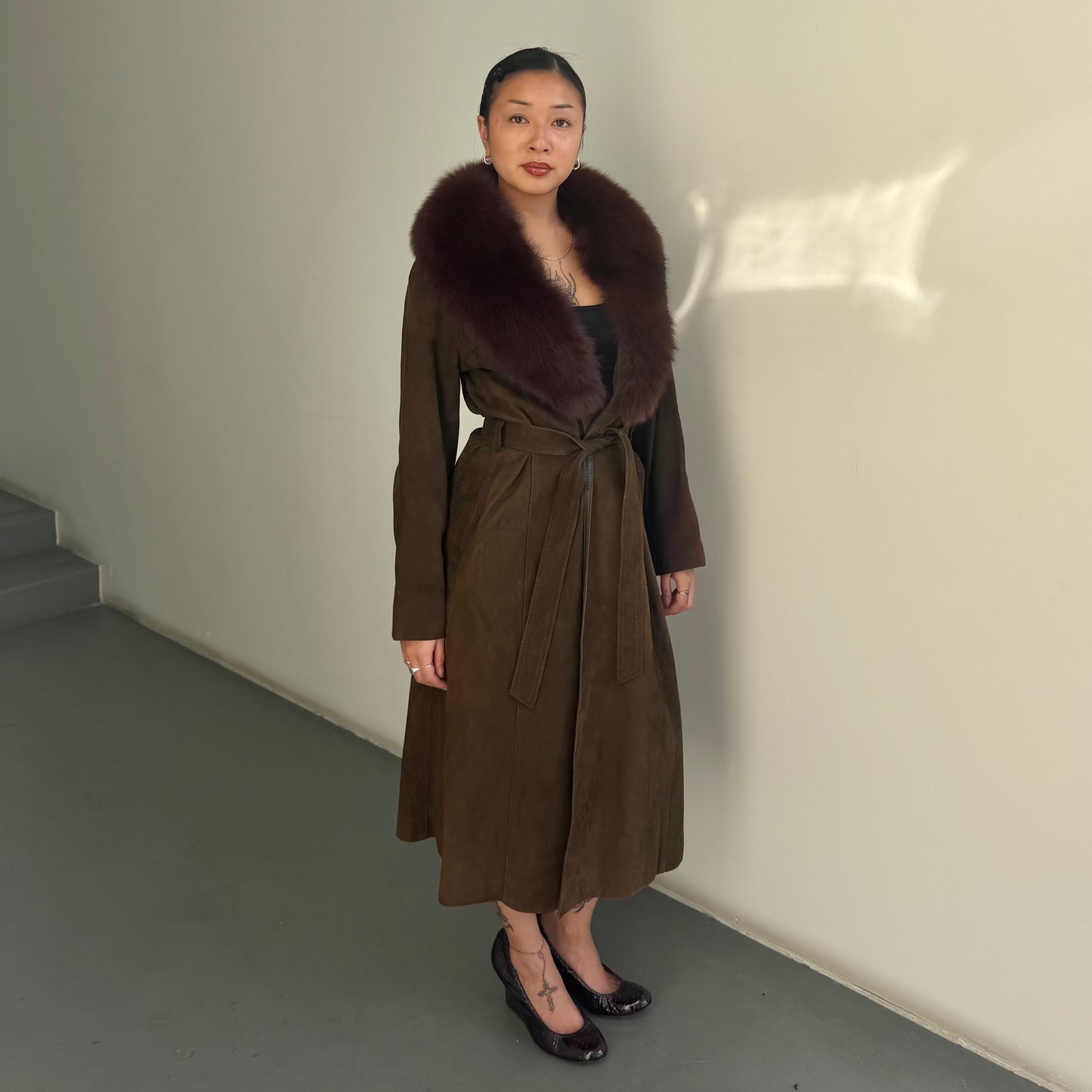 Vintage Brown Suede Trench