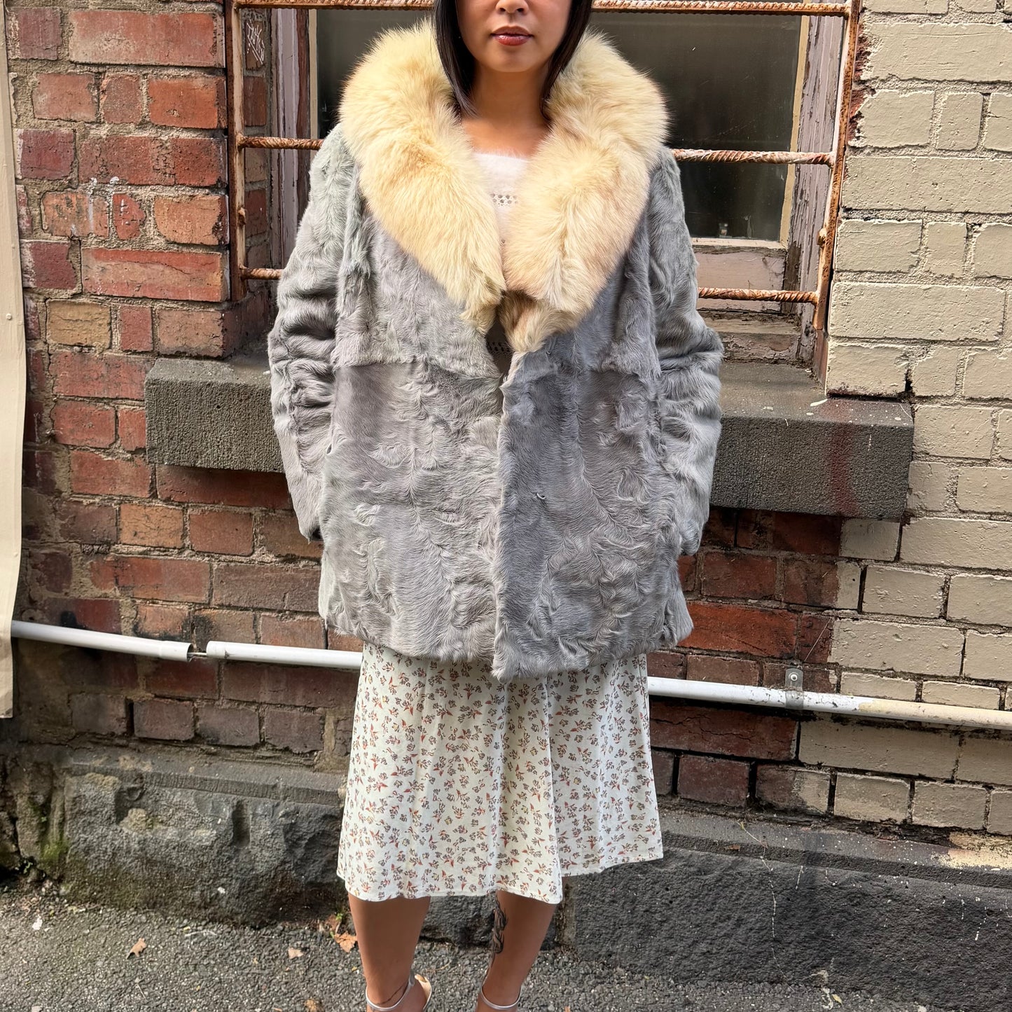 Vintage Blue Lamb and Fox Fur Coat