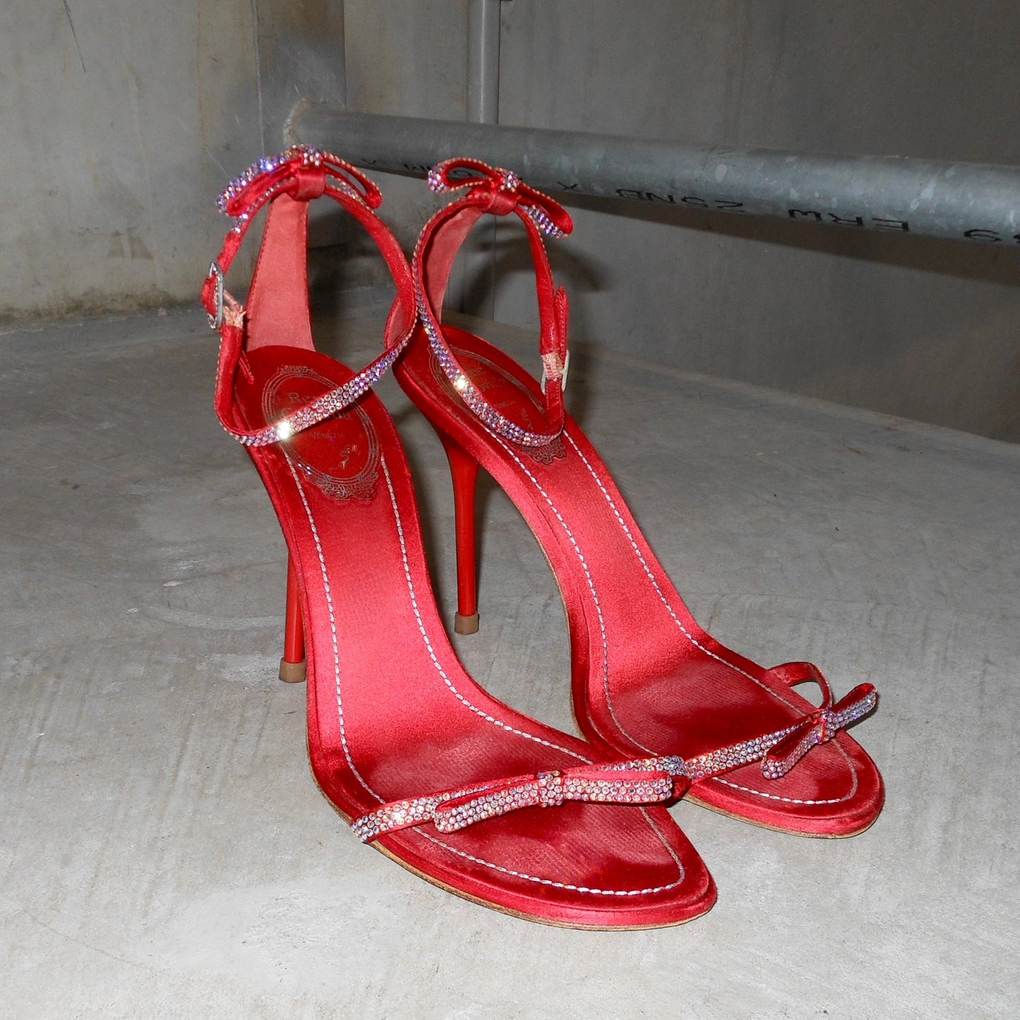 Rene Caovilla Red Satin Bow Heels (37.5)