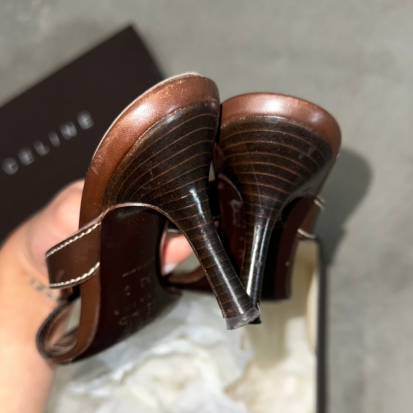 Celine Brown Leather Heels (35)