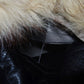 Vintage Black Leather Trench with Fur Collar