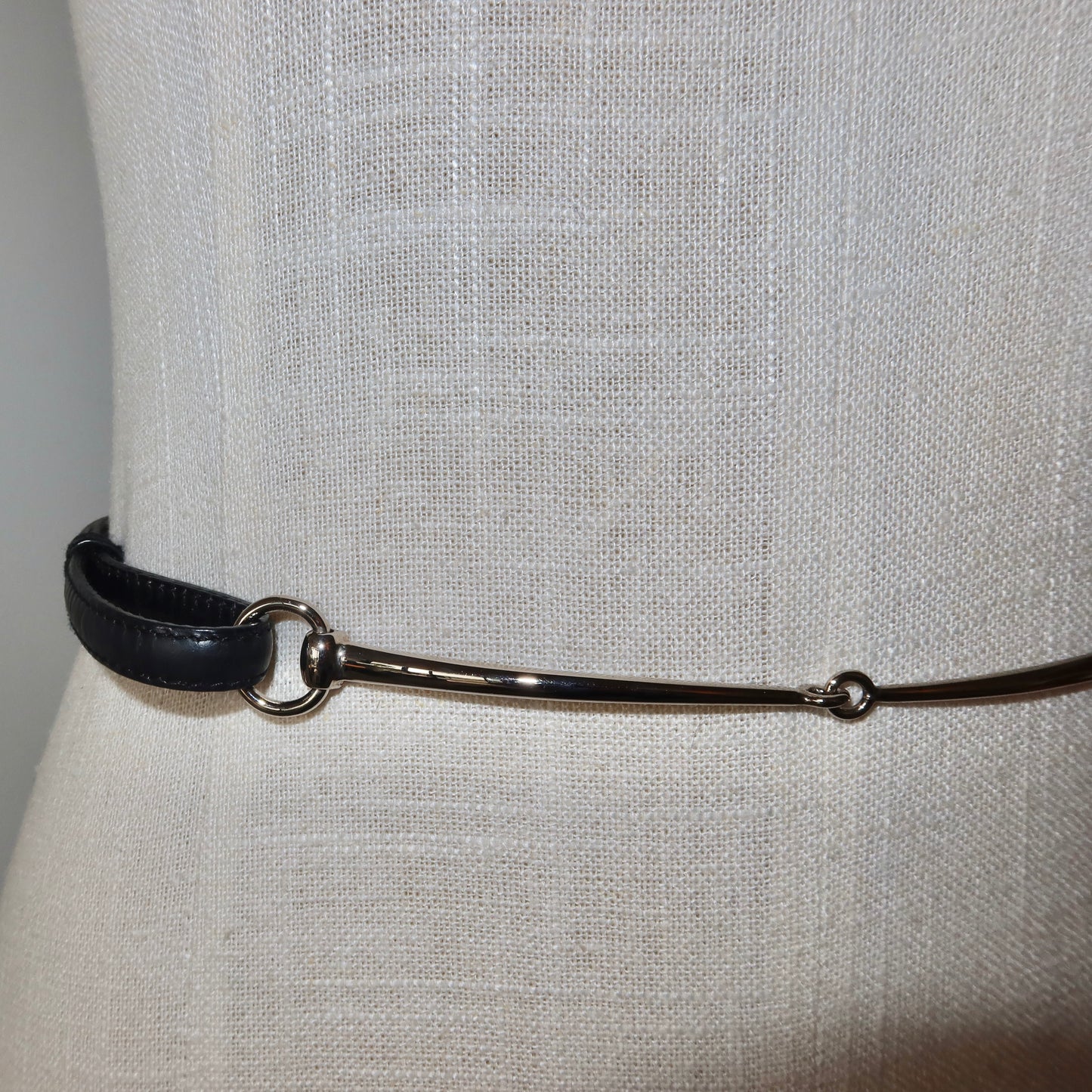 Gucci Black and Silver Skinny Horsebit Belt