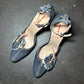 Miu Miu Rare Denim Heels with Floral Appliqué (40)