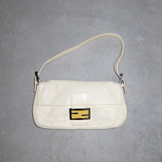 Fendi White Leather Baguette