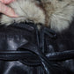 Vintage Brown Leather Trench with Fur Collar