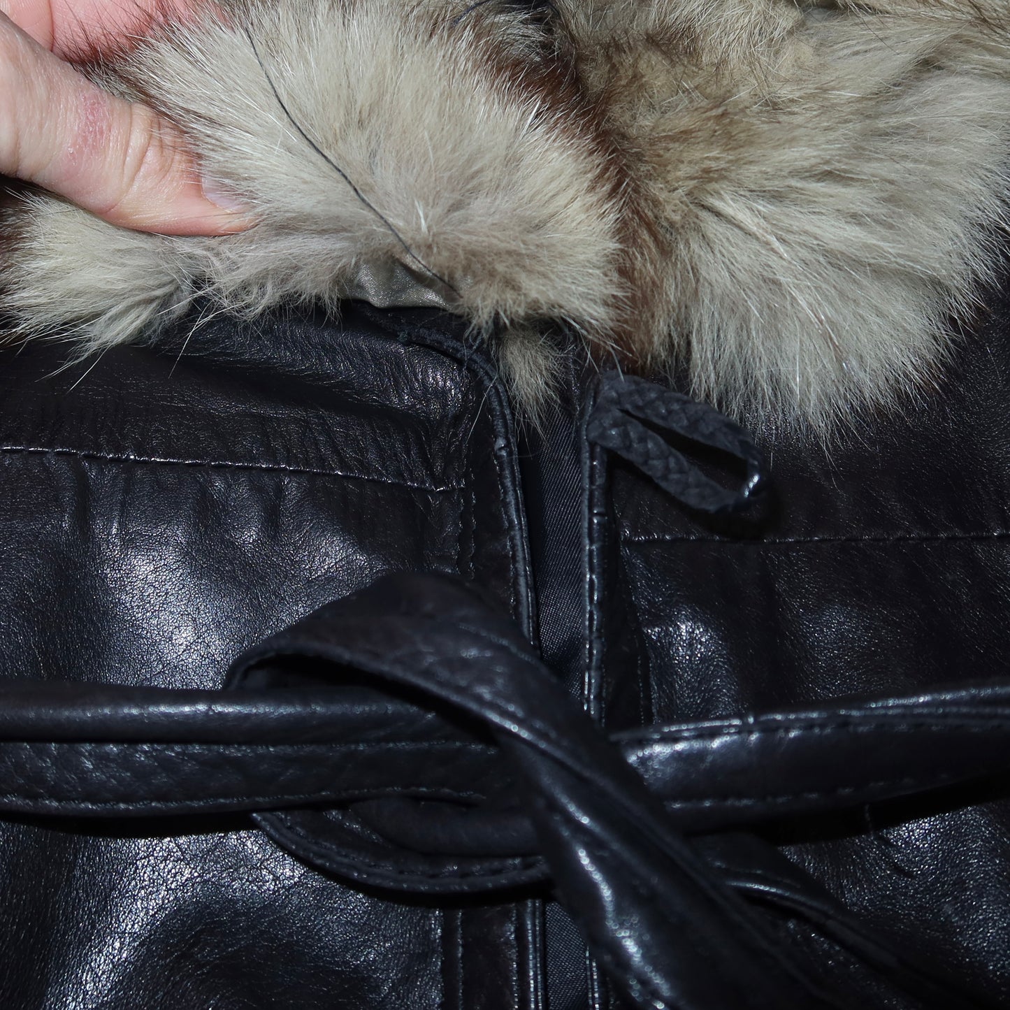 Vintage Brown Leather Trench with Fur Collar
