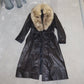 Vintage Brown Leather Trench with Fur Collar
