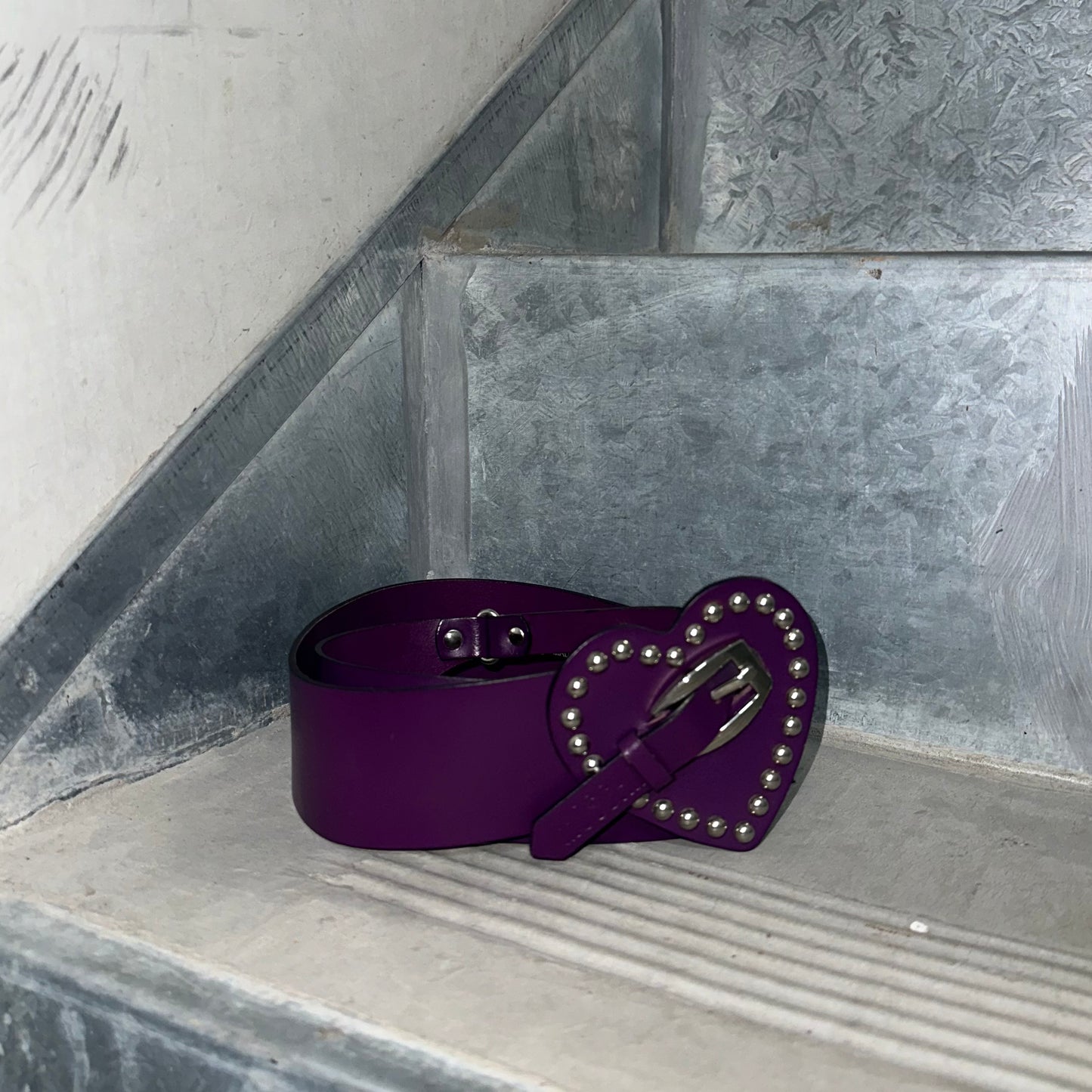 Moschino Purple Leather Heart Buckle Belt