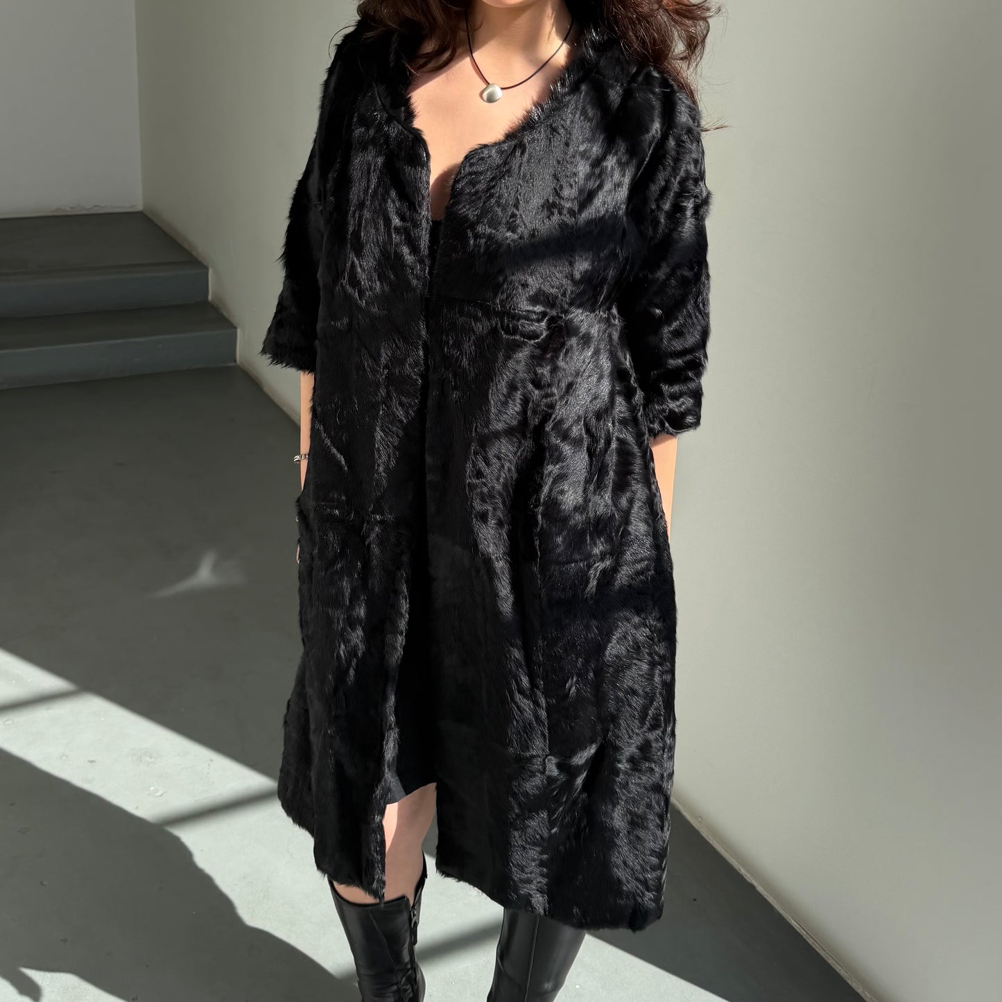 Marni Muskrat and Lamb 1/2 Sleeve Fur Coat