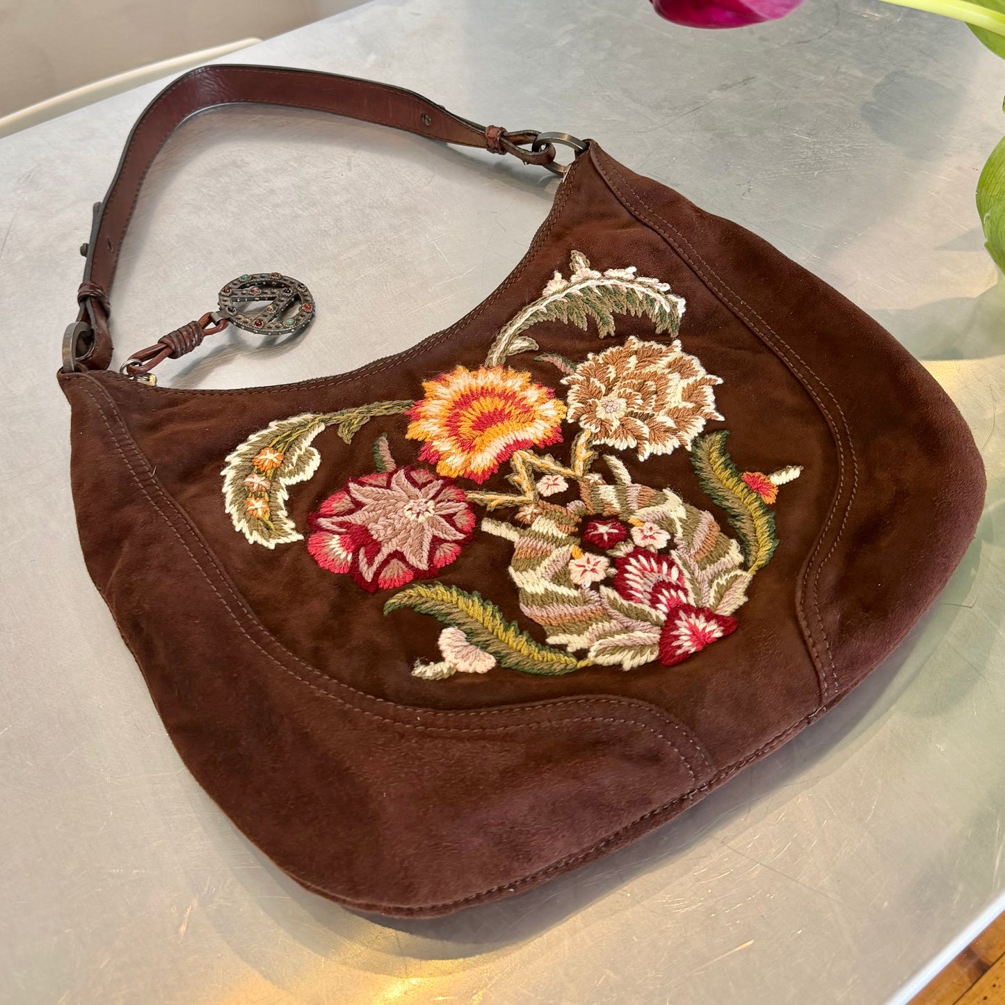 Valentino Suede Embroidered Bag