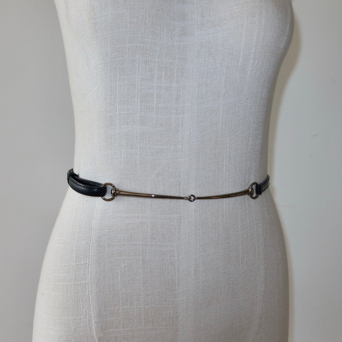 Gucci Black and Silver Skinny Horsebit Belt