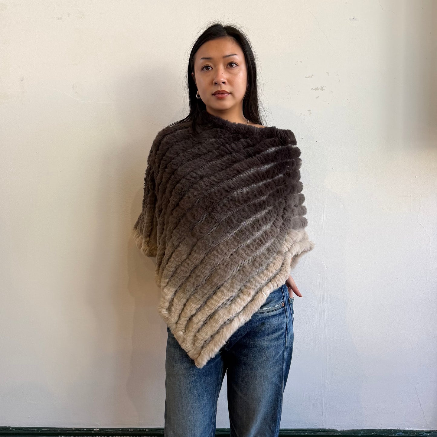 Vintage Real Fur Ombré Poncho
