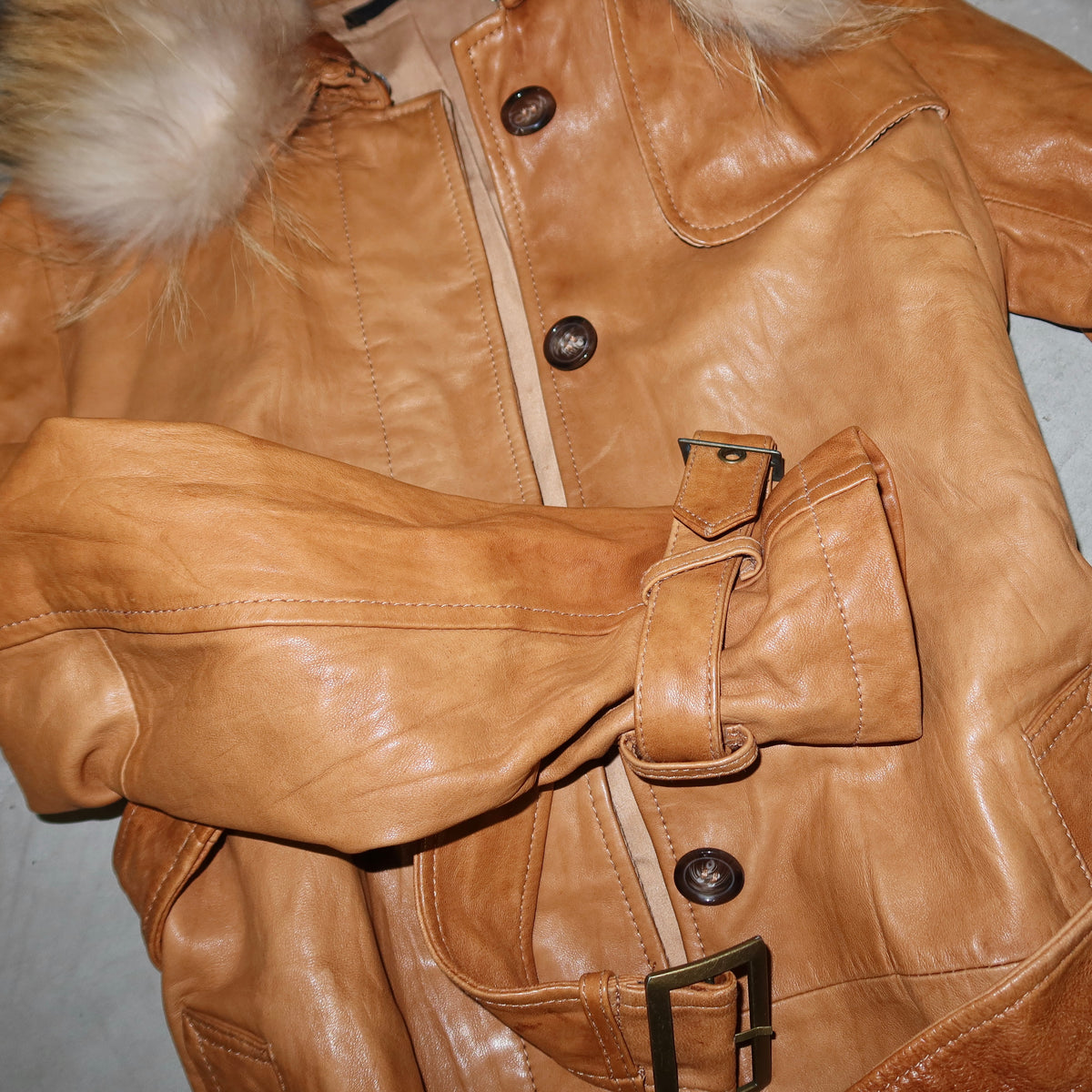 Vintage Fur Trim Leather Trench