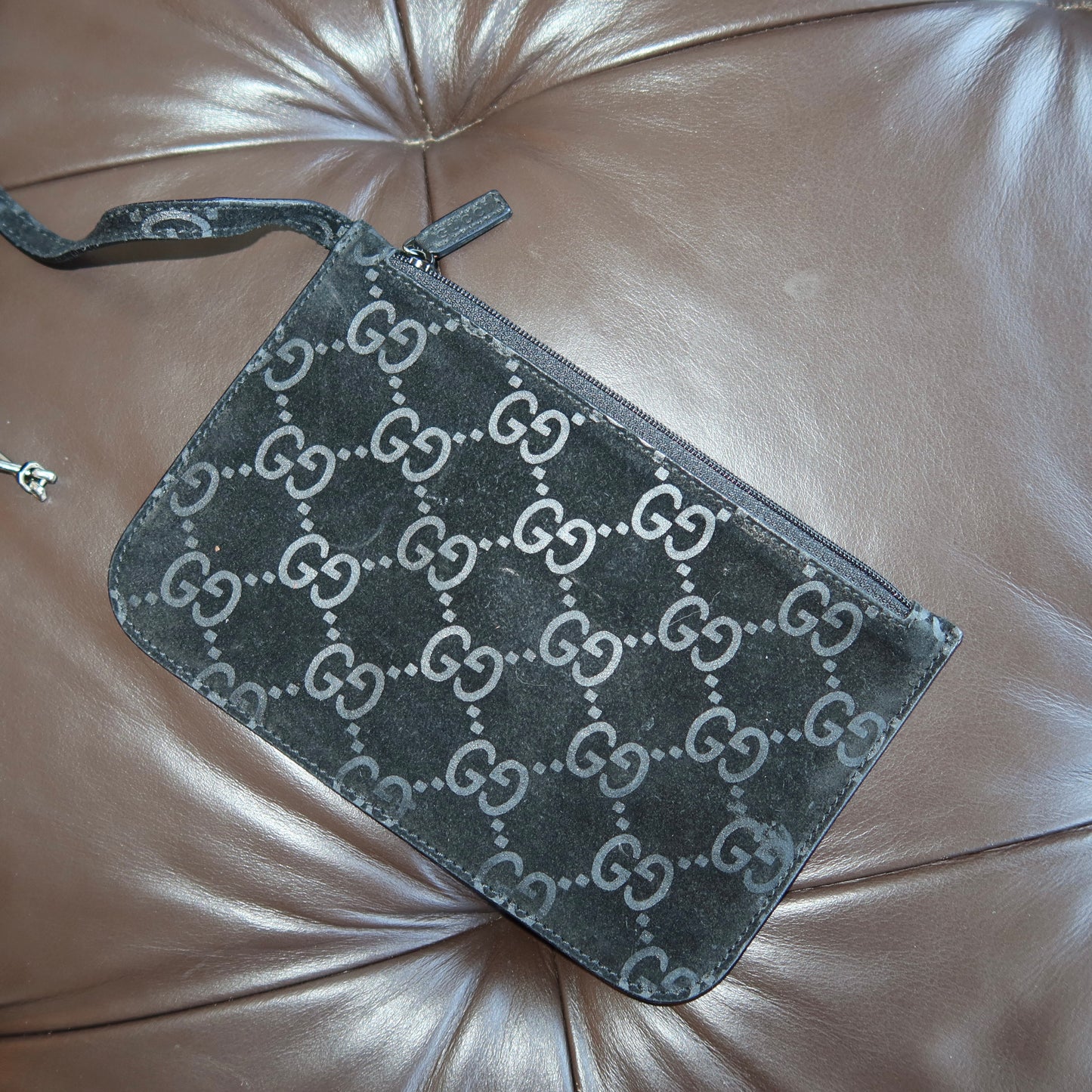 Gucci Suede Horsebit Handle Monogram Bag