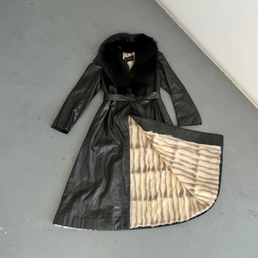 Vintage Leather Fur Lined Trench