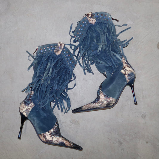 El Dante’s Blue Suede Fringe Cowboy Boots (37)