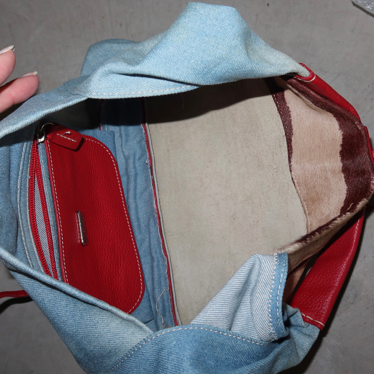 Vintage Cowhide Denim Hobo Bag