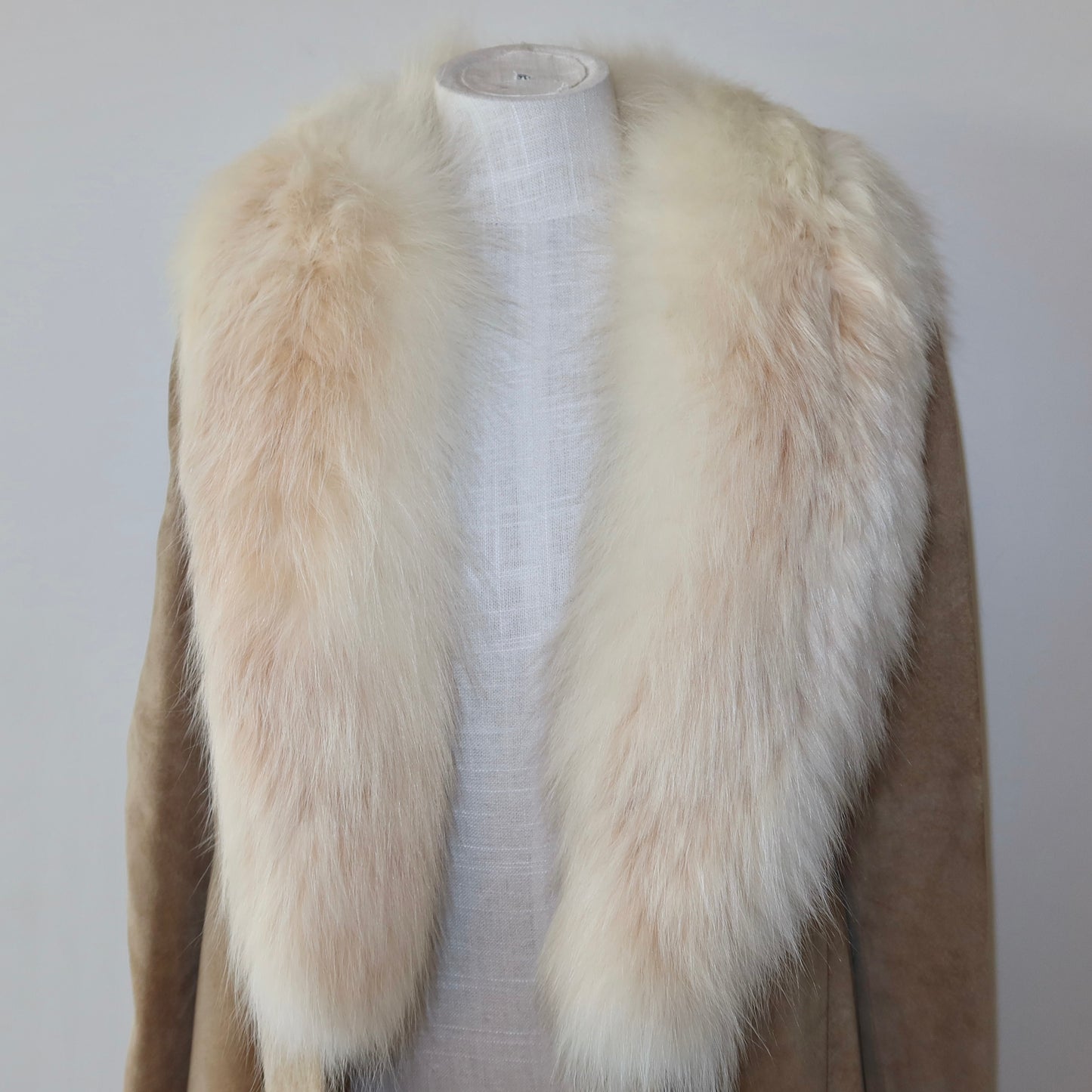 Vintage Suede Trench with Fox Fur Collar and Lining