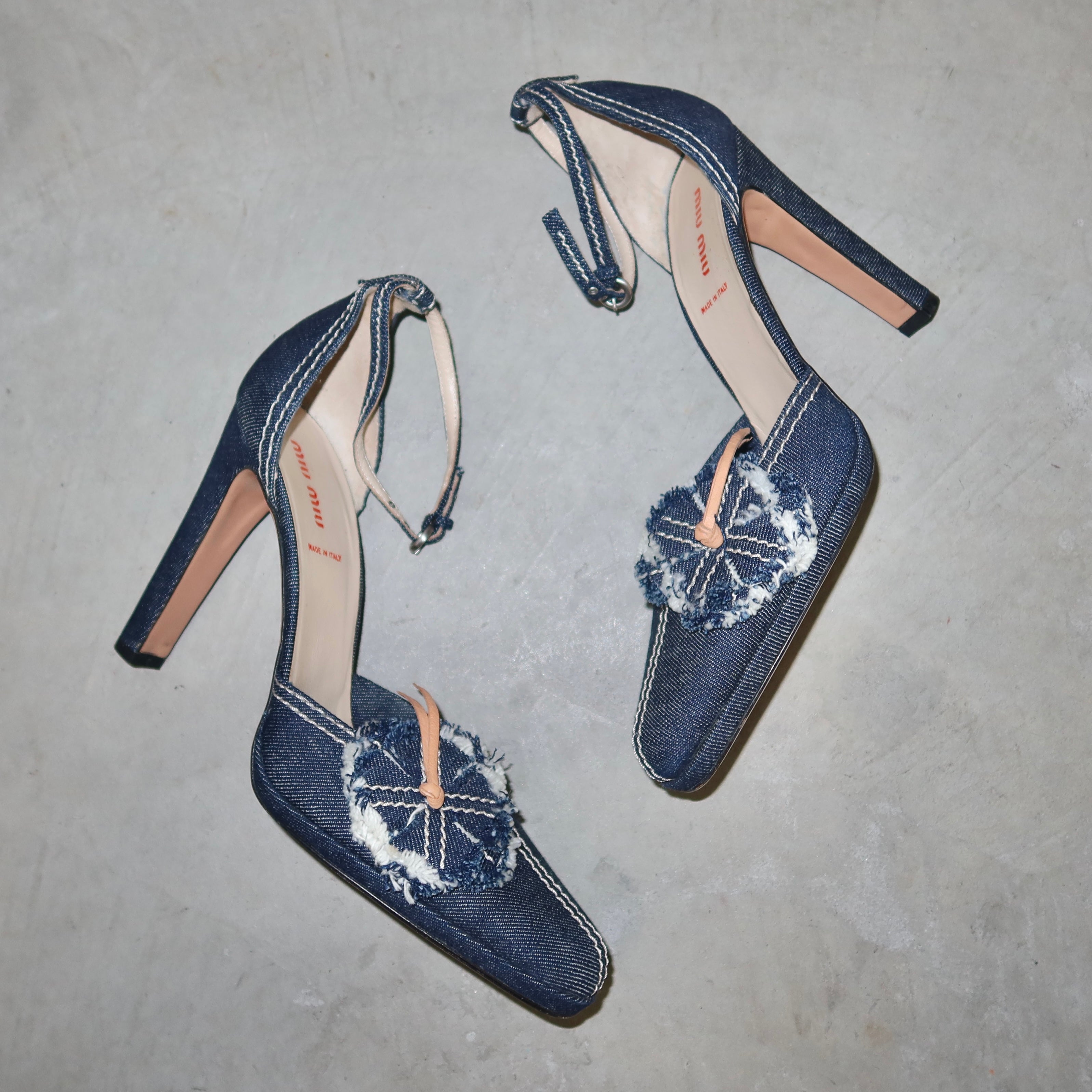 選ぶなら with Heels Denim Rare Miu Miu Floral Guzzi – (40) Appliqué Shoes