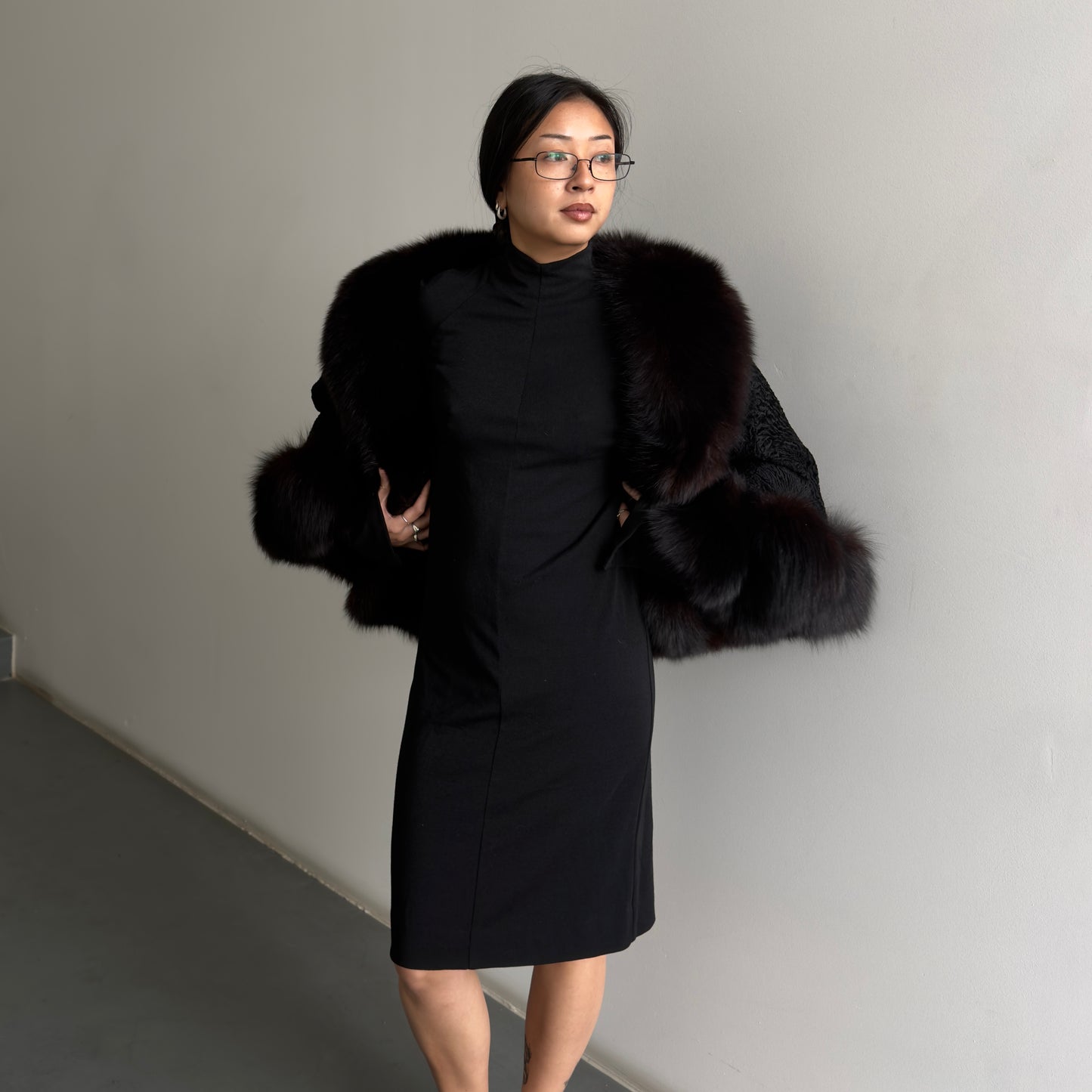 Vintage Astrakhan and Fox Fur Cape