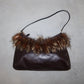 Vintage Italian Real Fur Trim Leather Bag