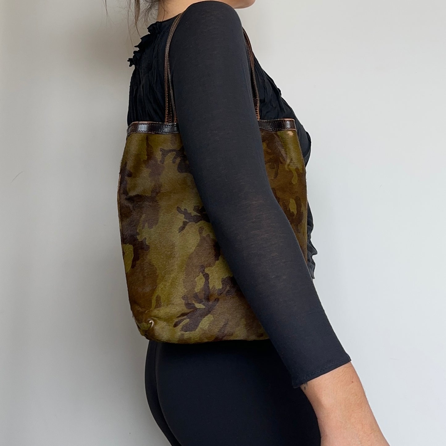 Vintage Camo Print Cowhide Tote