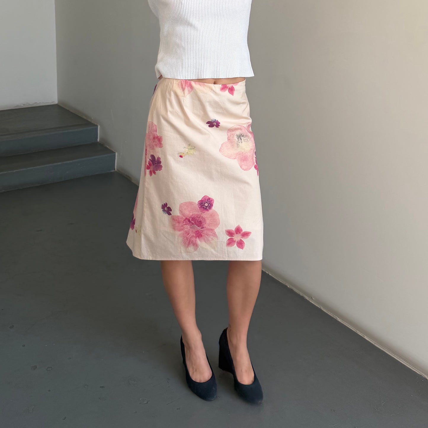 DKNY Flower Print Midi Skirt