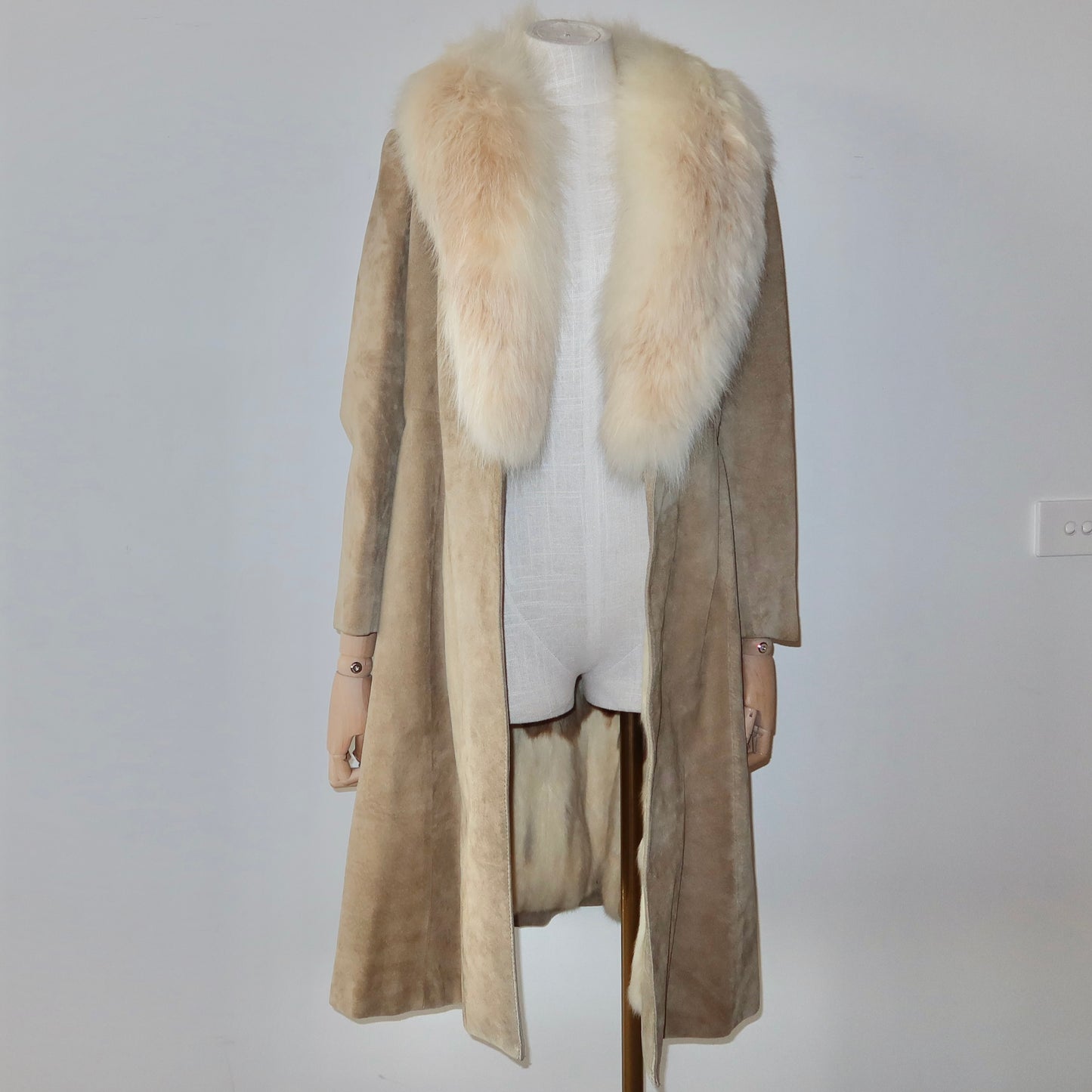 Vintage Suede Trench with Fox Fur Collar and Lining