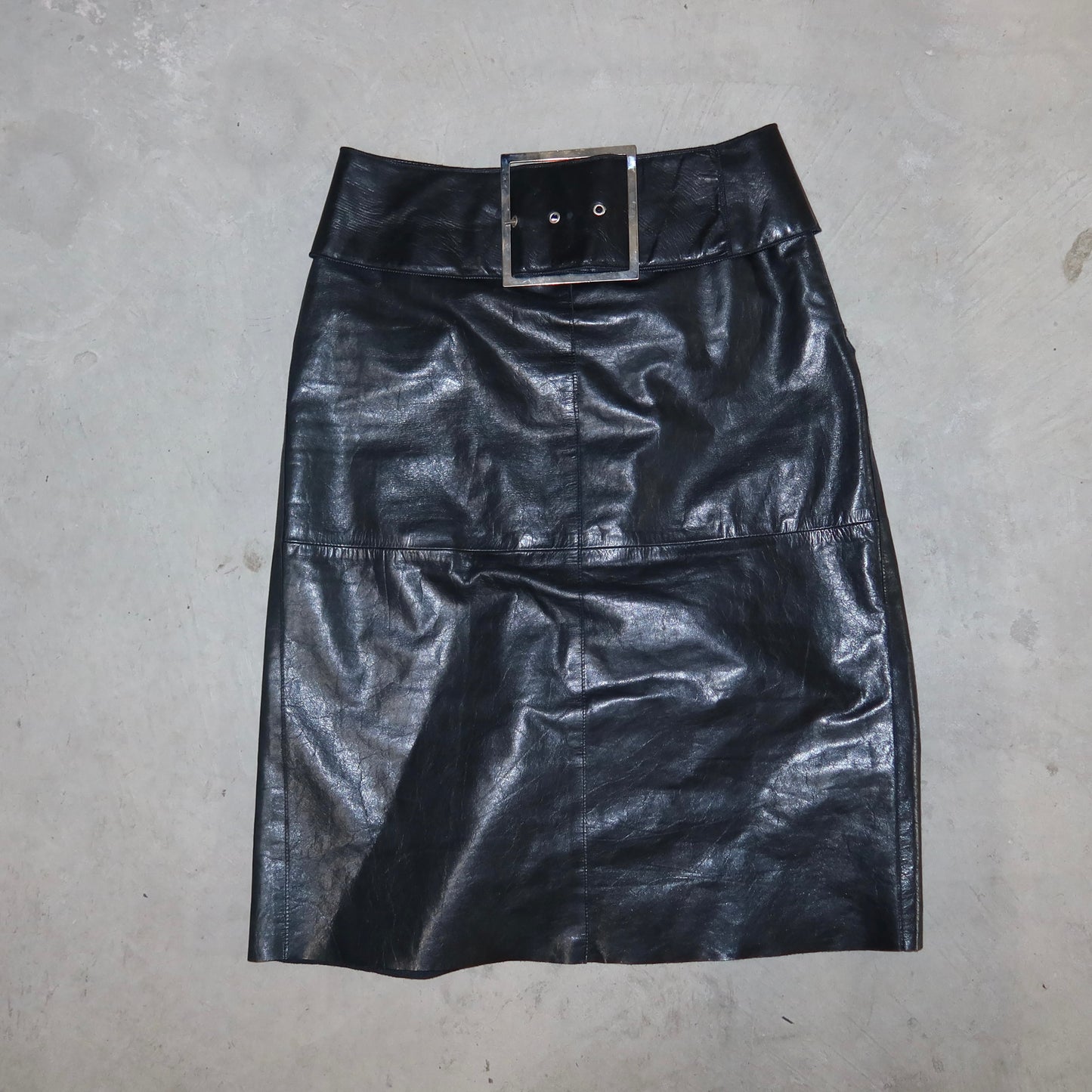 Emporio Armani Oversized Buckle Leather Skirt