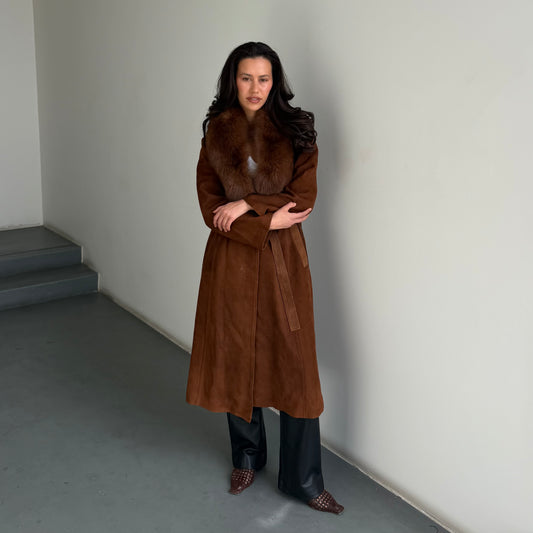 Vintage Suede Fur Trim Trench