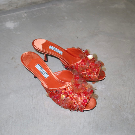 Prada Orange Sequin Kitten Heels (38)
